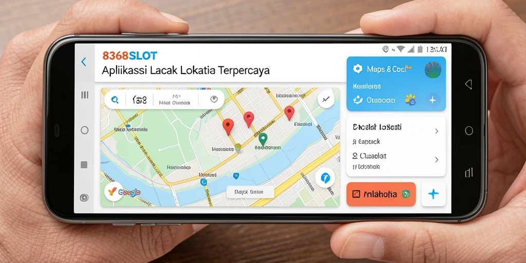 Antarmuka aplikasi 8368SLOT yang menampilkan fungsi lacak lokasi.