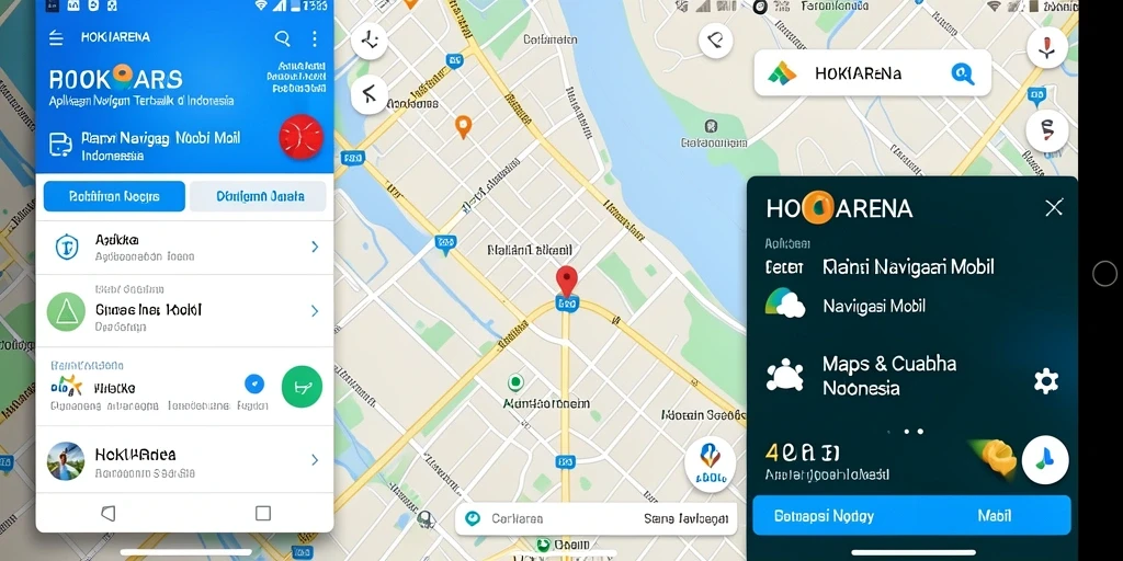 Antarmuka HOKIARENA yang intuitif dan informatif untuk navigasi mobil.