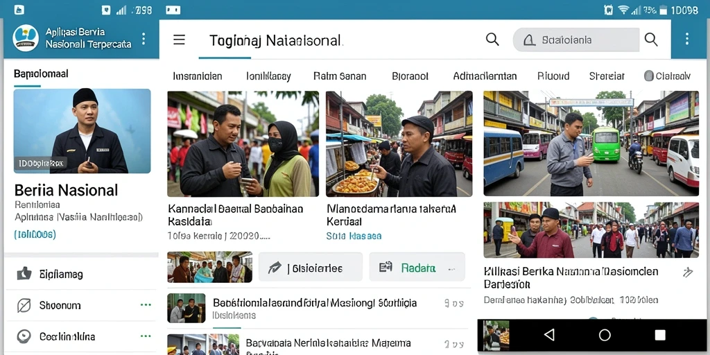 Tampilan antarmuka aplikasi ID098 menampilkan berita nasional terkini.
