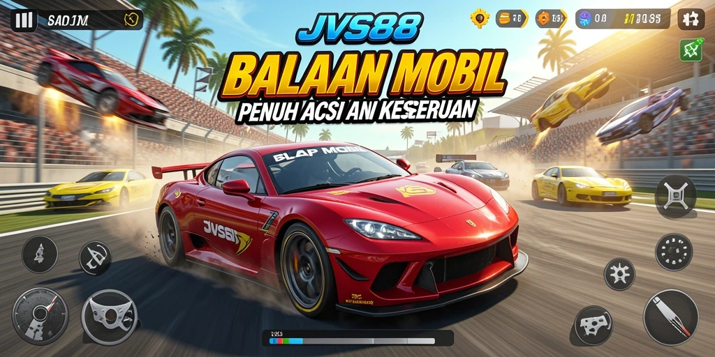 Screenshot JVS88 menampilkan suasana balap mobil yang intens.
